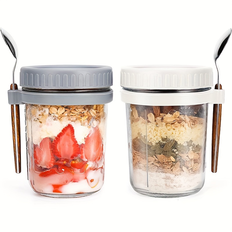 Meal Prep Jar - แก้วโอ๊ตมีล 1 ชิ้น/2 ชิ้น พร้อมฝาและช้อน ขนาด