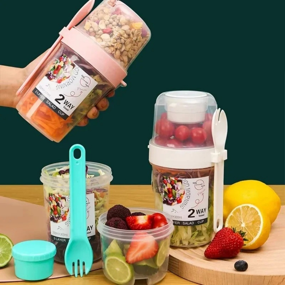 Meal Prep Jar - ถ้วยสลัดพกพา ถ้วยอาหารเช้า ถ้วยแบ่งชั้นใส่อาหาร โยเกิร์ต ซีเรียล ข้าวโอ๊ต