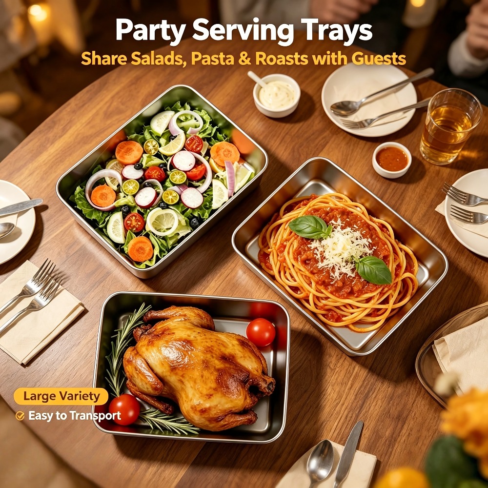 Meal Prep Menu - ถาดเก็บอาหารสแตนเลส 6 ชิ้น พร้อมฝาปิด ทนความร้อนในเตาอบ สามารถวางซ้อนกันได้