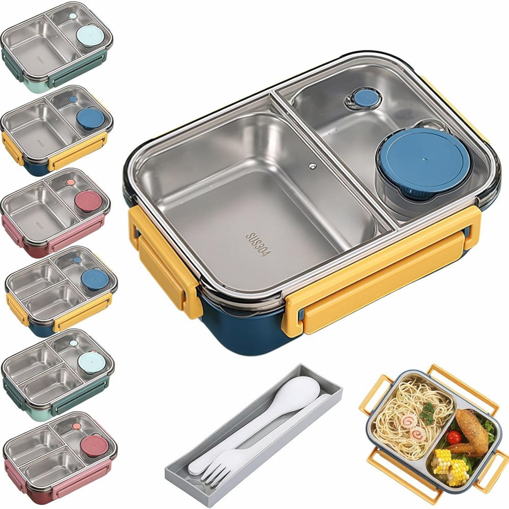 Meal Prep Lunch Boxes - กล่องข้าวพกพาขนาด 850 มล. สำหรับเด็กและผู้ใหญ่ กล่องเบนโตอุ่นอาหารสแตนเลสเก็บความร้อน