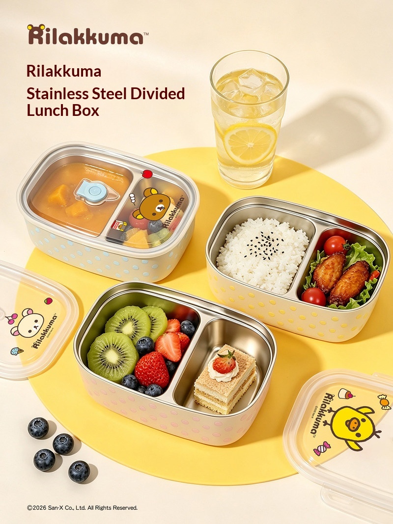 Meal Prep Lunch Boxes - กล่องอาหารกลางวันสแตนเลส Rilakkuma แบบแบ่งช่อง ป้องกันการรั่วซึม พกพาสะดวก เหมาะสำหรับปิกนิก
