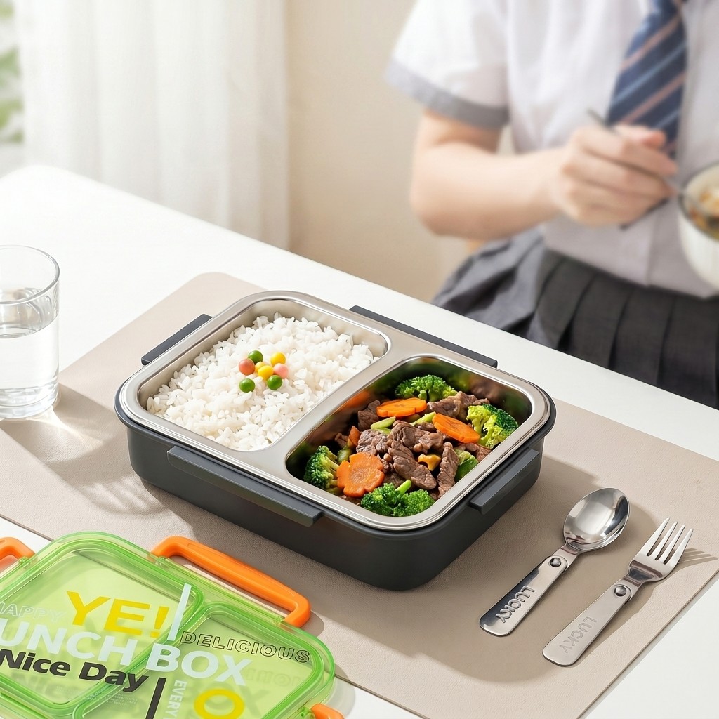 Meal Prep Lunch Boxes - กล่องข้าวสแตนเลส 304 สำหรับเข้าไมโครเวฟ แบ่งช่องเก็บอาหาร ป้องกันการรั่วซึม เหมาะสำหรับเด็ก