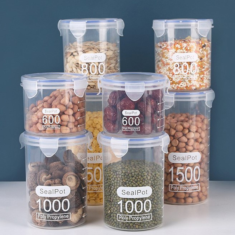 Meal Prep Jar - ขวดโหลปิดผนึกพร้อมสเกล 1-4 ชิ้น สำหรับเก็บธัญพืช กล่องเก็บของในตู้เย็น กล่องใส่เครื่องเทศ